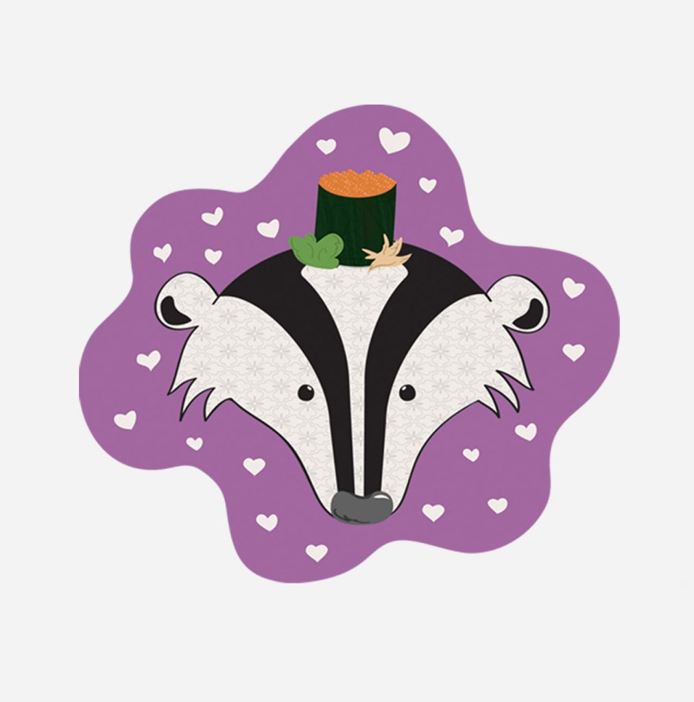 Feathered Friends badger illustration