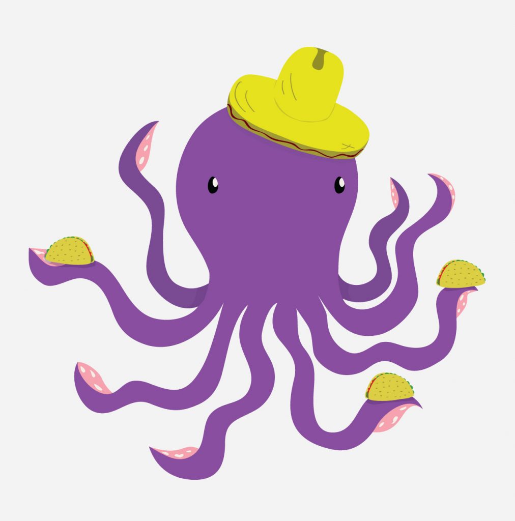 Feathered Friends octopus with hat illustration